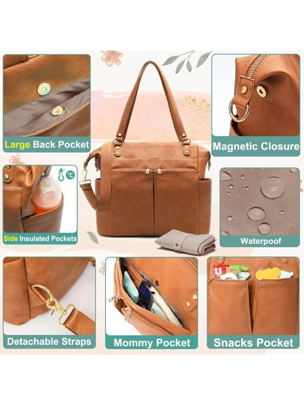 Stylish Convertible Leather Diaper Bag Tote & Backpack - Versatile Baby Bag
